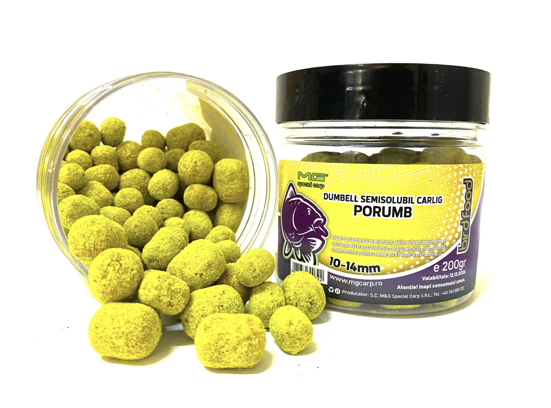 Boilies de cârlig MG Special Carp Dumbell Semisolubil Porumb, 10-14mm, 200g