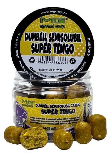 Boilies semisolubil de cârlig MG Special Carp Dumbell Super Tengo, 14-18mm, 200g