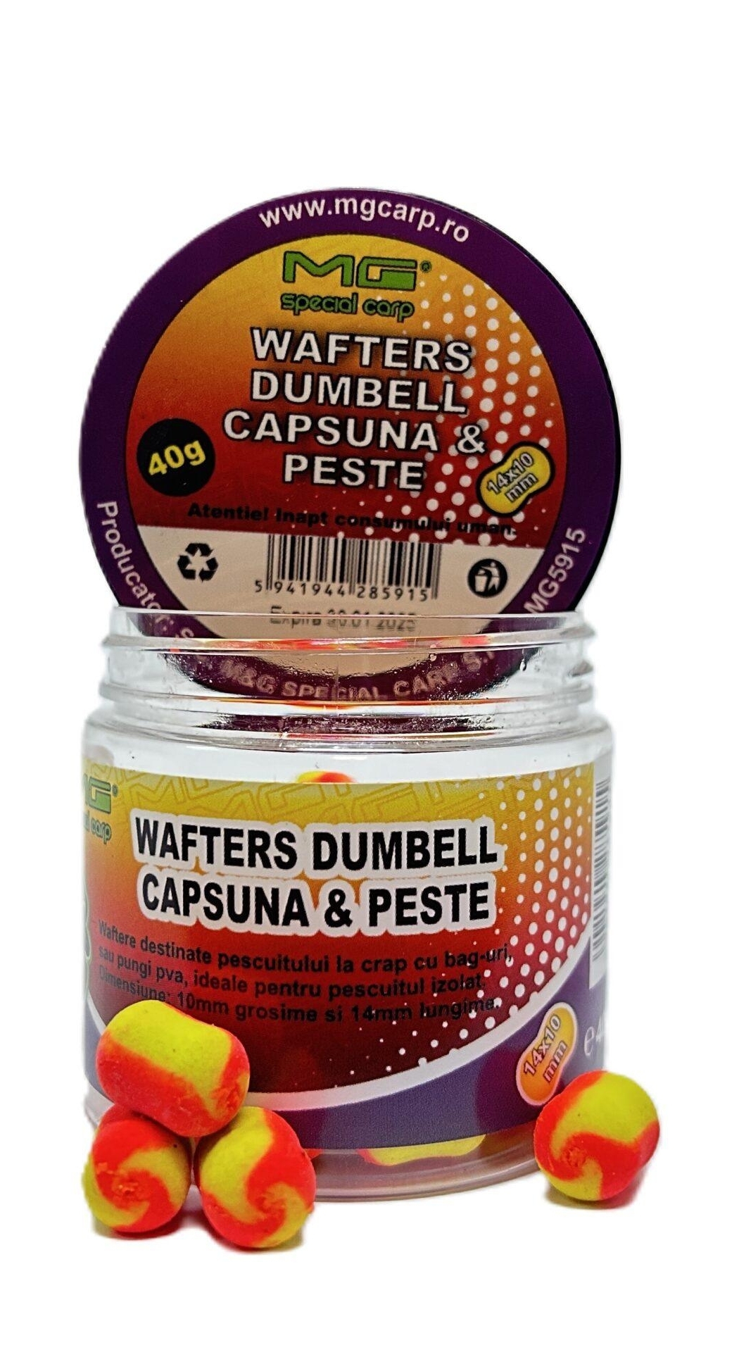 Wafters MG Special Carp Dumbell Căpșună & Pește, 10mm, 40g