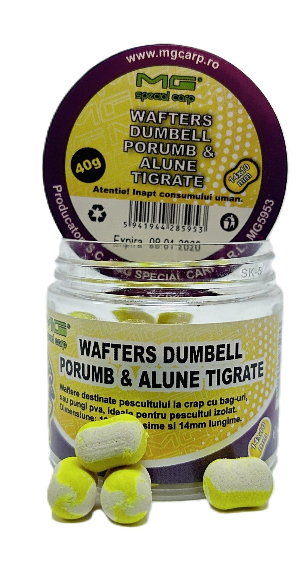 Wafters MG Special Carp Dumbell Porumb & Alune Tigrate, 10mm, 40g