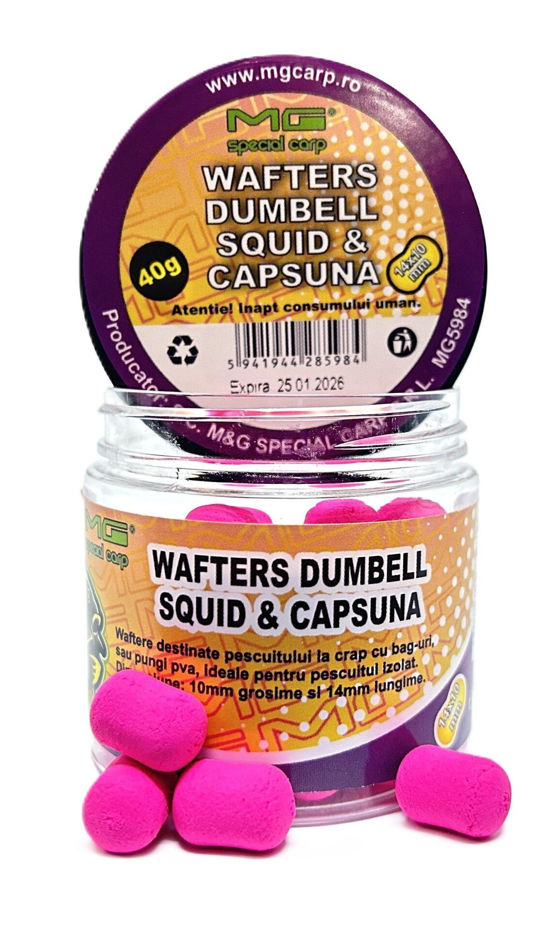 Wafters MG Special Carp Dumbell Squid & Căpșună, 10mm, 40g