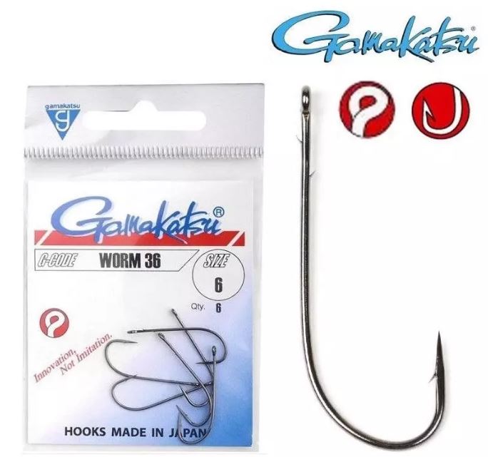Cârlige Gamakatsu Worm 36, Black, Nr.4, 6buc/plic