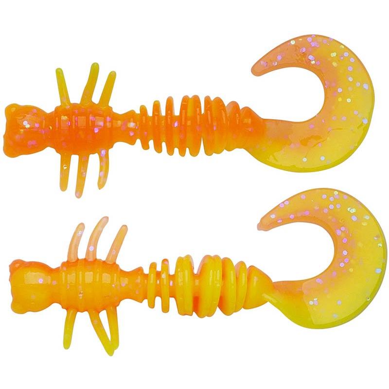 Larvă Berkley PowerBait Power Curly 5.5cm, Fluorescent Orange/Sunshine Yellow, 10buc/cutie