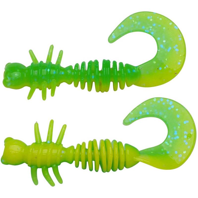 Larvă Berkley PowerBait Power Curly 5.5cm, Spring Green/Sunshine Yellow, 10buc/cutie