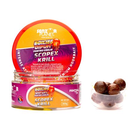 Boilies dipuit pentru cârlig Senzor Planet, Scopex & Krill, 16-18mm/200g