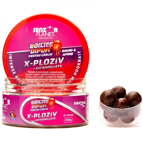 Boilies dipuit pentru cârlig Senzor Planet, X-Ploziv Squid & Afine + Micropellets, 16-18mm/200g