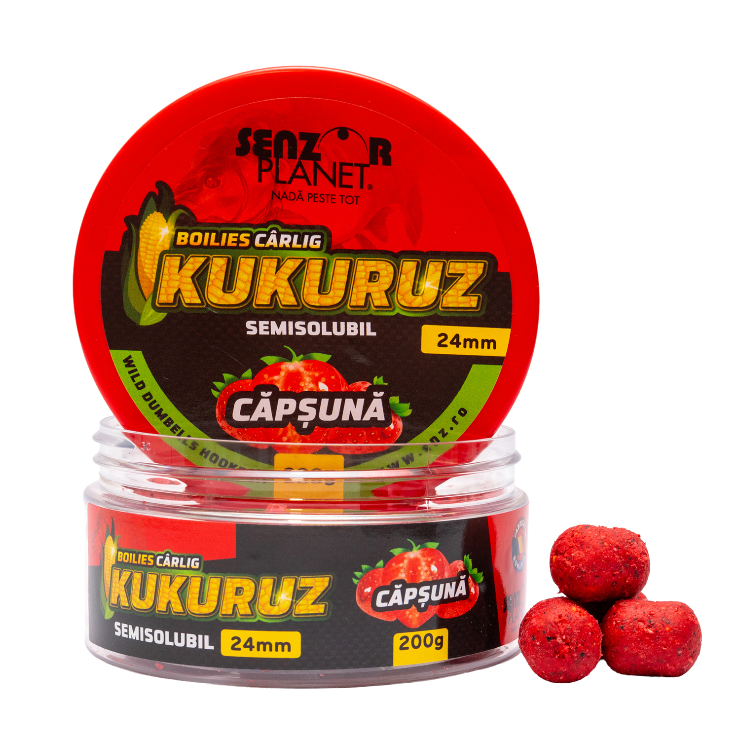 Boilies Semisolubil Senzor Planet Kukuruz Capsuna 24mm, 200g