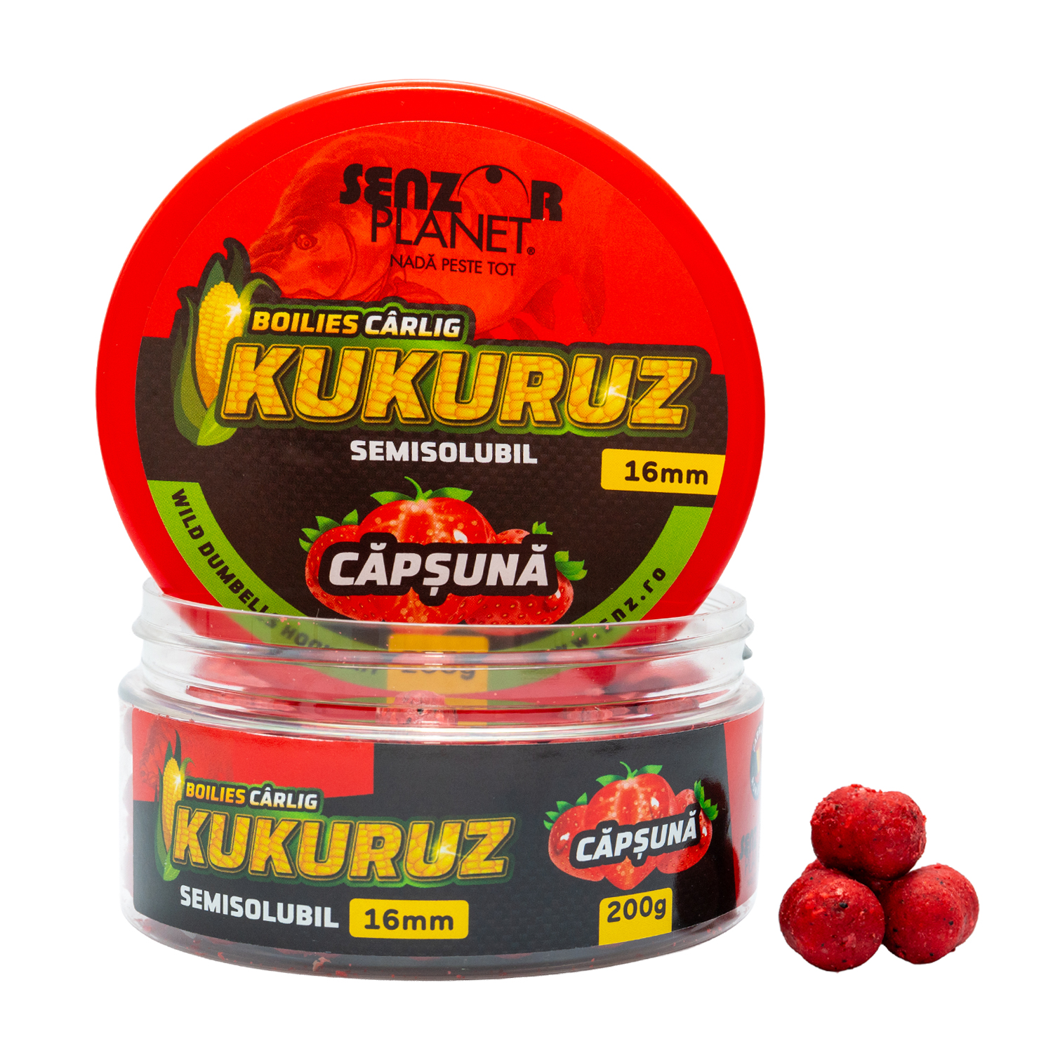 Boilies Semisolubil Senzor Planet Kukuruz Capsuna 16mm, 200g