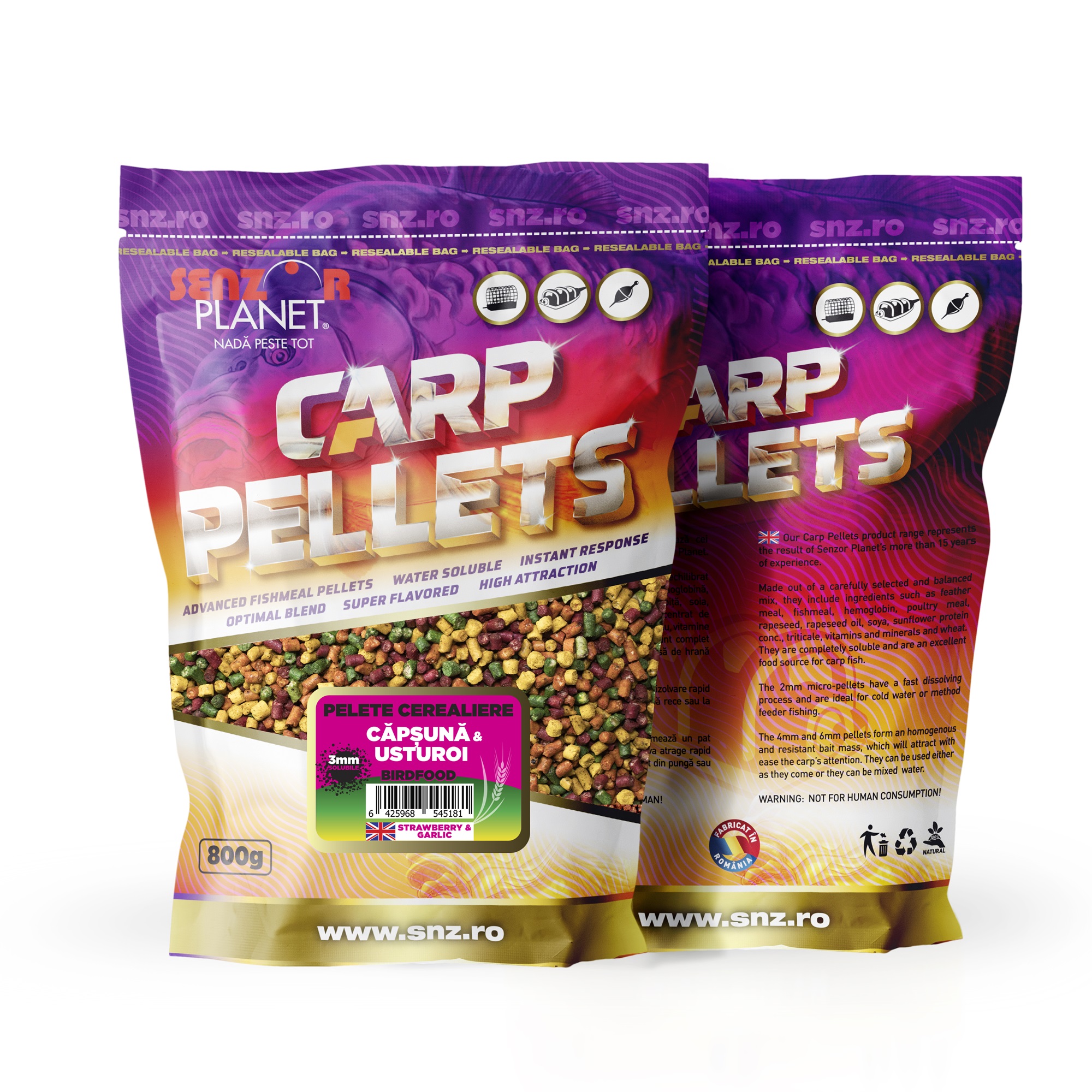 Pelete cerealiere Senzor Planet, Căpșună&Usturoi, 3mm/800g