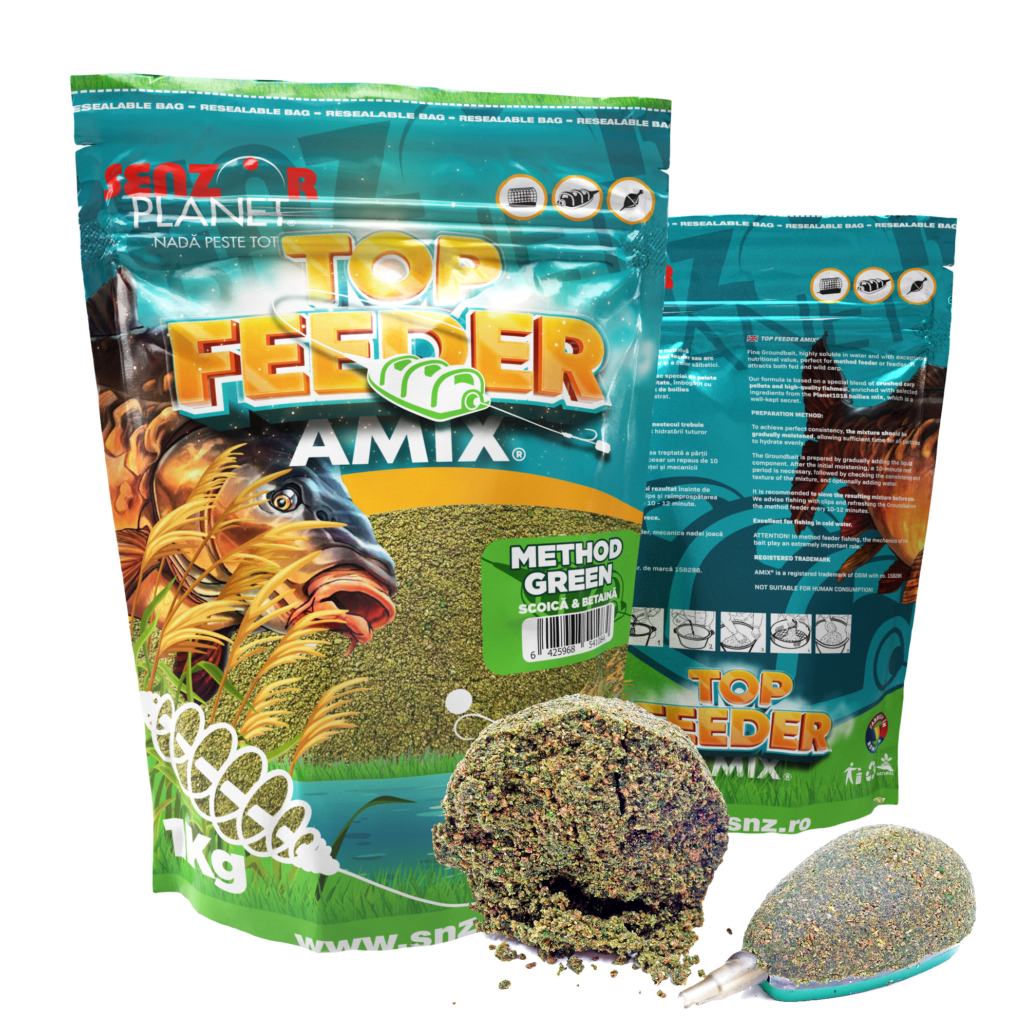 Nadă Top Feeder Amix Method Green (Scoică/Betaină), 1kg