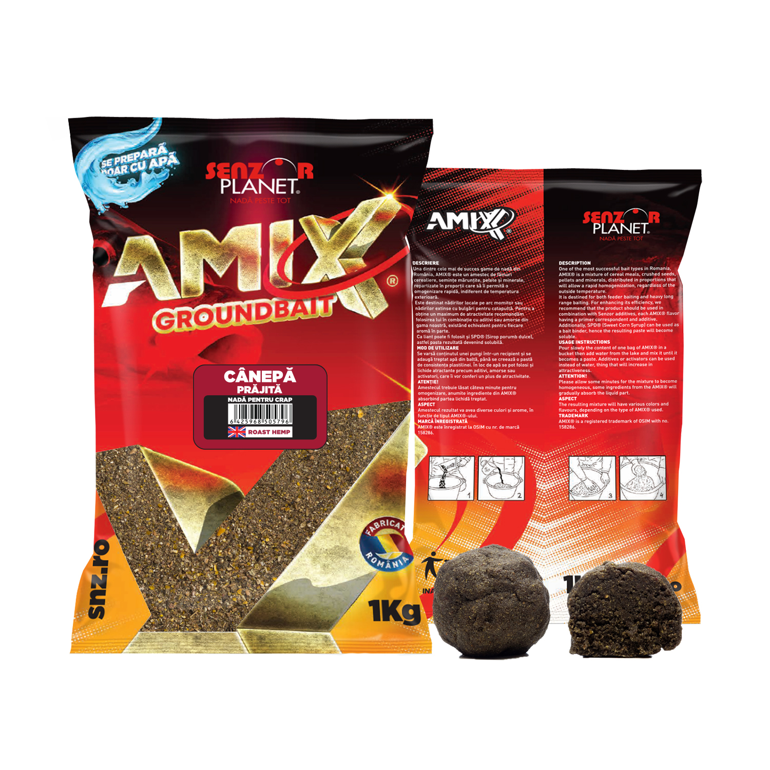 Nadă Senzor Planet AMIX Groundbait, Cânepă Prăjită, 1kg