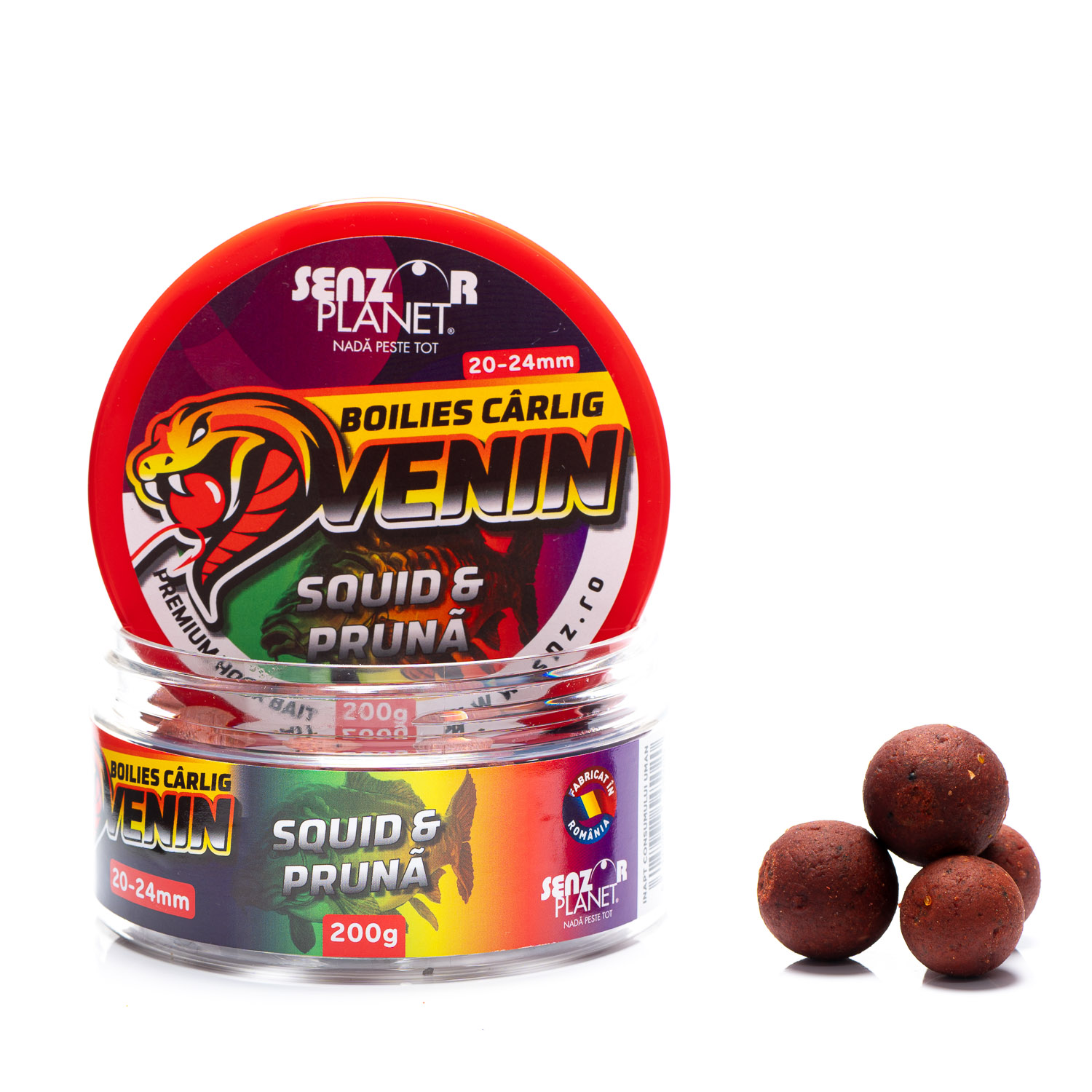 Boilies pentru cârlig Senzor Planet Venin 20-24mm, Squid & Prună, 200g