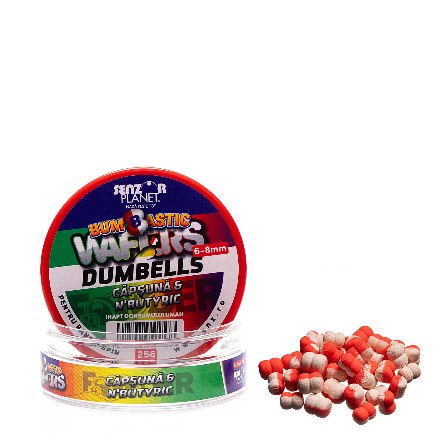 BUMBASTIC WAFTERS DUMBELLS PENTRU BANDA CAPSUNA & N'BUTYRIC (ALB-ROSU) 6-8mm 25g
