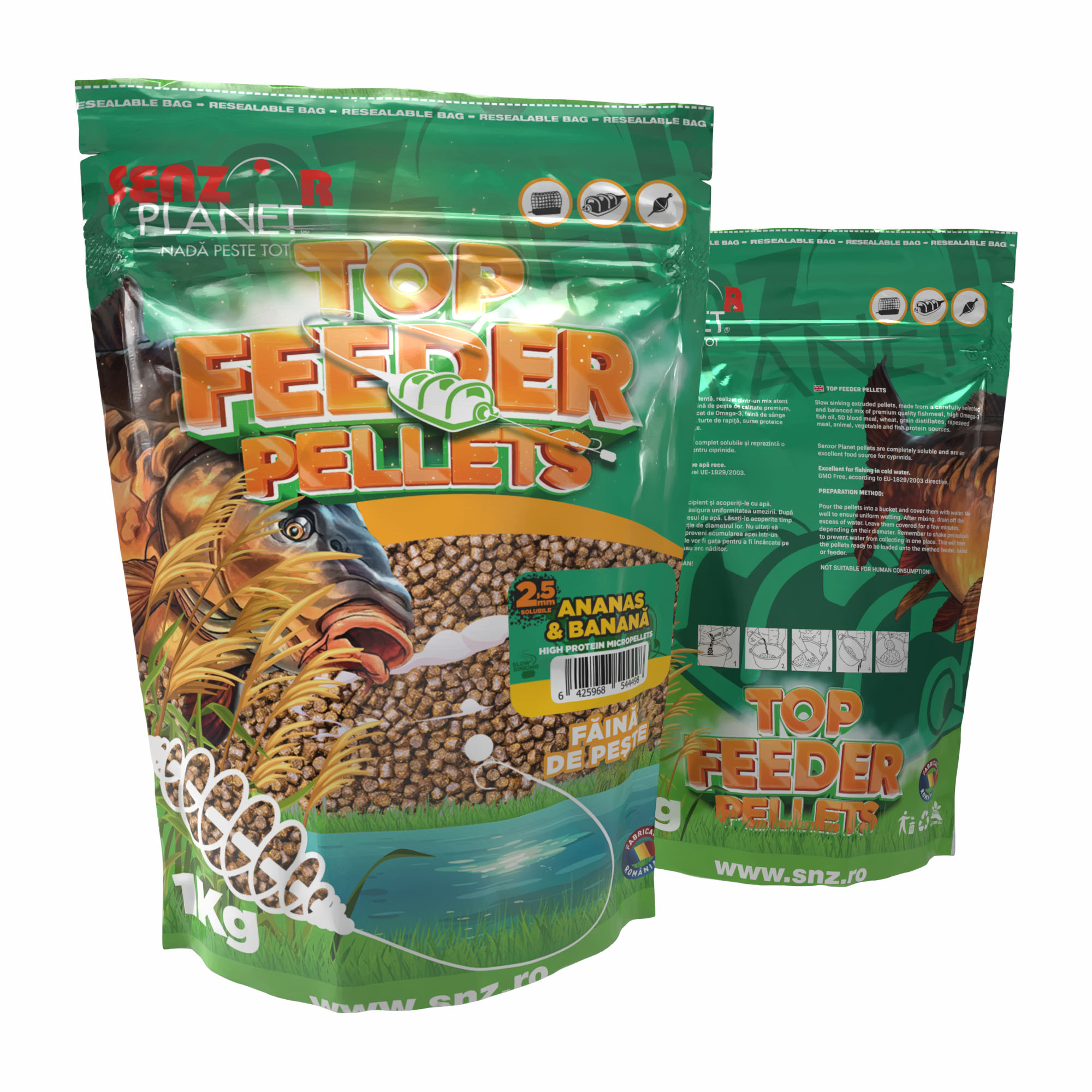 Pelete Senzor Planet Top Feeder Pellets, 2.5mm, Ananas & Banană, 1kg