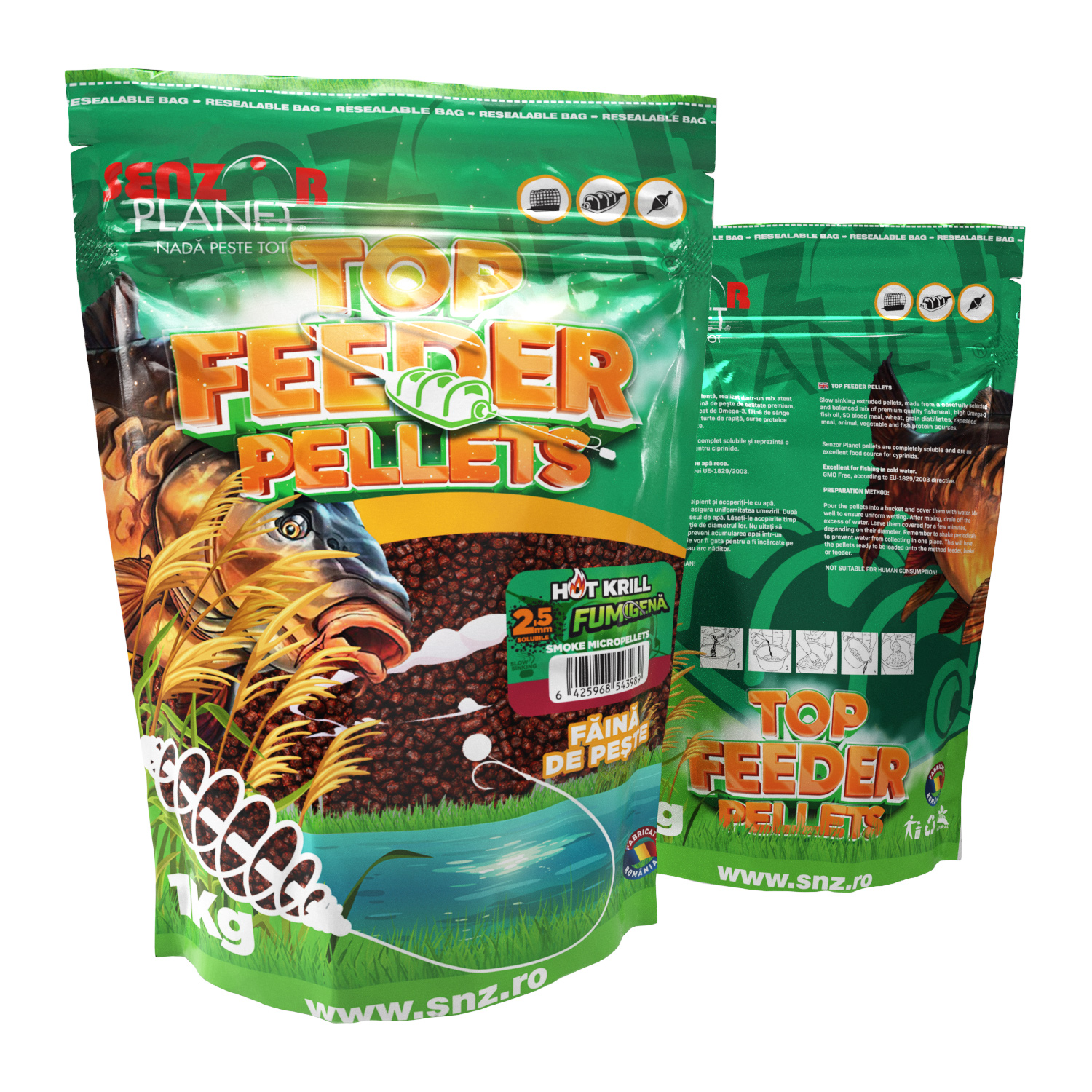 Pelete Senzor Planet Top Feeder Pellets Fumigenă, 2.5mm, Hot Krill, 1kg