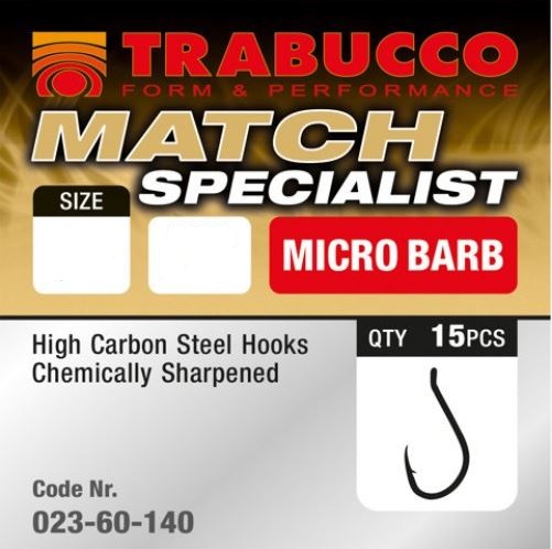 Cârlige Trabucco Match Specialist-Micro Barb, Matt Black, Nr.12, 15buc/plic