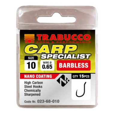 Cârlige Trabucco Carp Specialist Eye Barbless, Nr.14, 15buc/plic