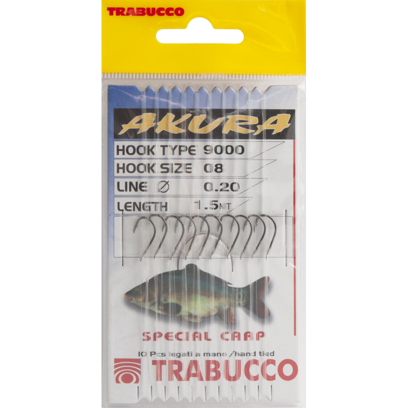 Cârlige legate Trabucco Akura Special Carp, Nr.2/0.30mm/15cm, 10buc/plic