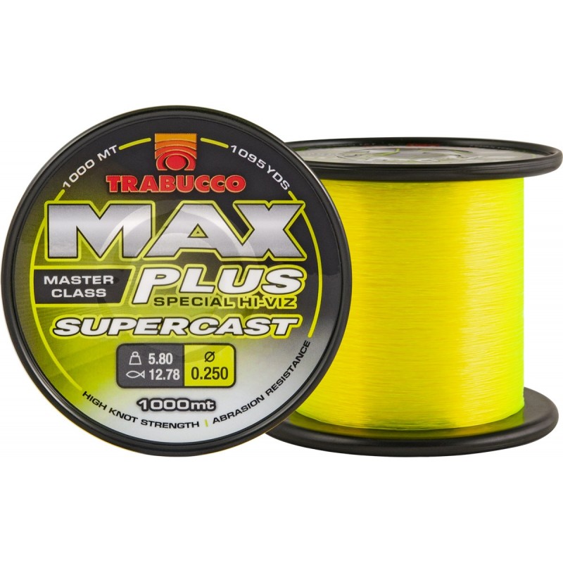 Fir monofilament Trabucco Max Plus Supercast, Fluo Yellow, 0.25mm/5.8kg/1000m
