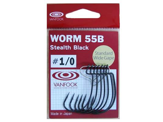 Carlige offset Vanfook Worm-55 Stealth Black Offset Hooks